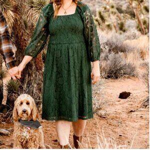 Baltic Born Plus Size Green Brisbane Smocked Long Sleeve Lace Dress Size:3XL